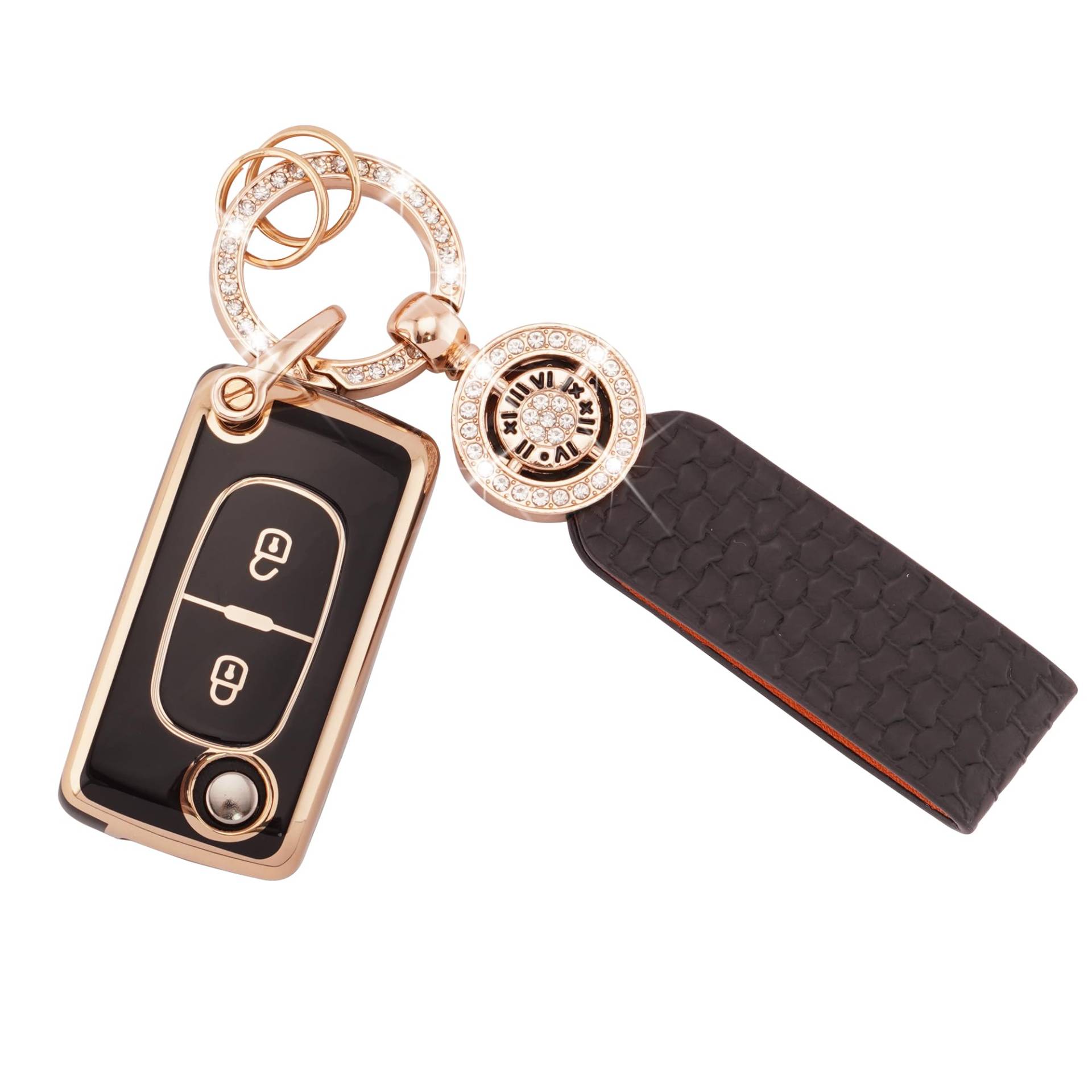 Koaudb Autoschlüssel Hülle Passt für Peugeot 107 207 307 307S 308 407 607 807 Citroen C2 C3 C4 C5 C6 C8 2 Tasten Schlüssel Cover TPU Schlüsselhülle mit Lederanhänger Schlüsselanhänger (C-BP-Pgt-2F) von Koaudb