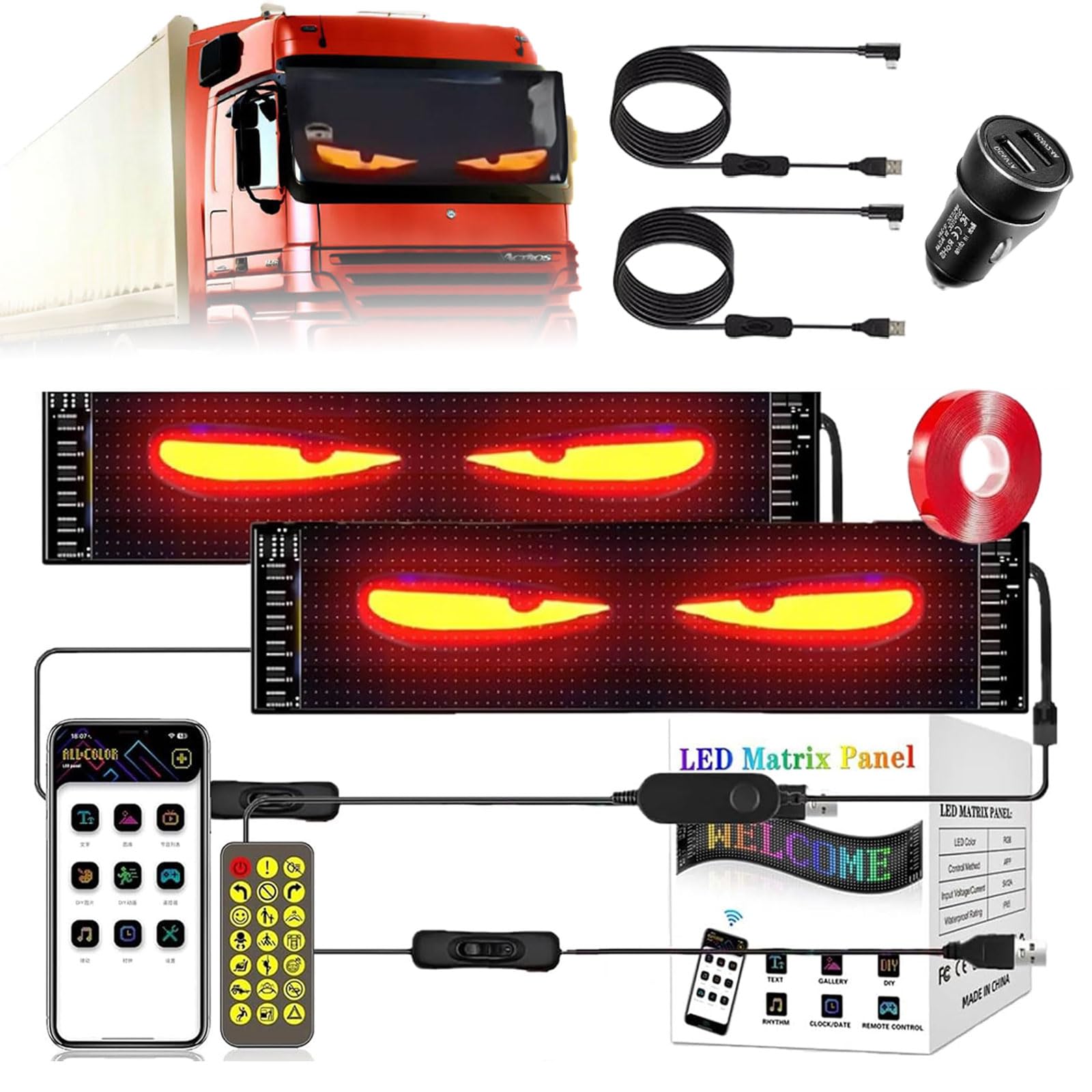 Kocusu Devil Eyes Light für LKW 2er,LED Augen für Auto mit Fernbedienung,Programmierbarer Personalisiert Augen Lichtschilder,Teufelsaugen Licht,Devil Eyes LKW für Auto,LKW,Text(12*59.5CM) (12*59.5CM) von Kocusu