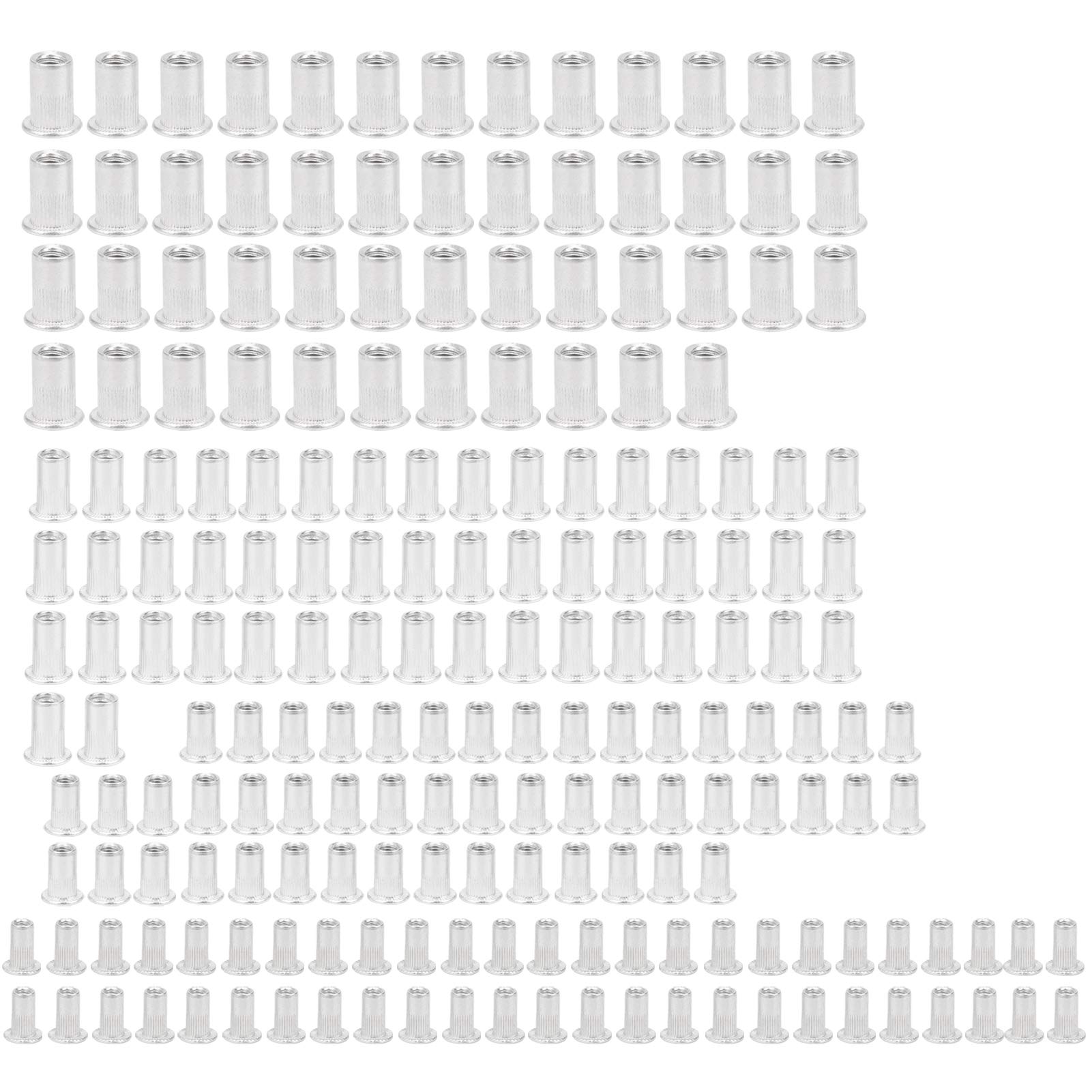 Koieam Aluminium-NIETEINSATZMUTTER-KOMBINATIONSSATZ VERTIKALE KÖRNUNG M3 M4 M5 M6 Beutel VERPACKT 200 STÜCK von Koieam