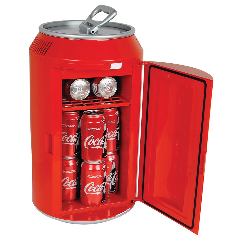 Coca Cola Mini-Kühlschrank für Schlafzimmer, Xbox, Hautpflege, Büro, 12 Dosen, Kleiner Kühlschrank, tragbarer Mini-Kühlschrank, roter Kühlschrank, Mini-Kühlschrank für Wohnheim, 10 l, Reisekühler, 12 von Coca-Cola