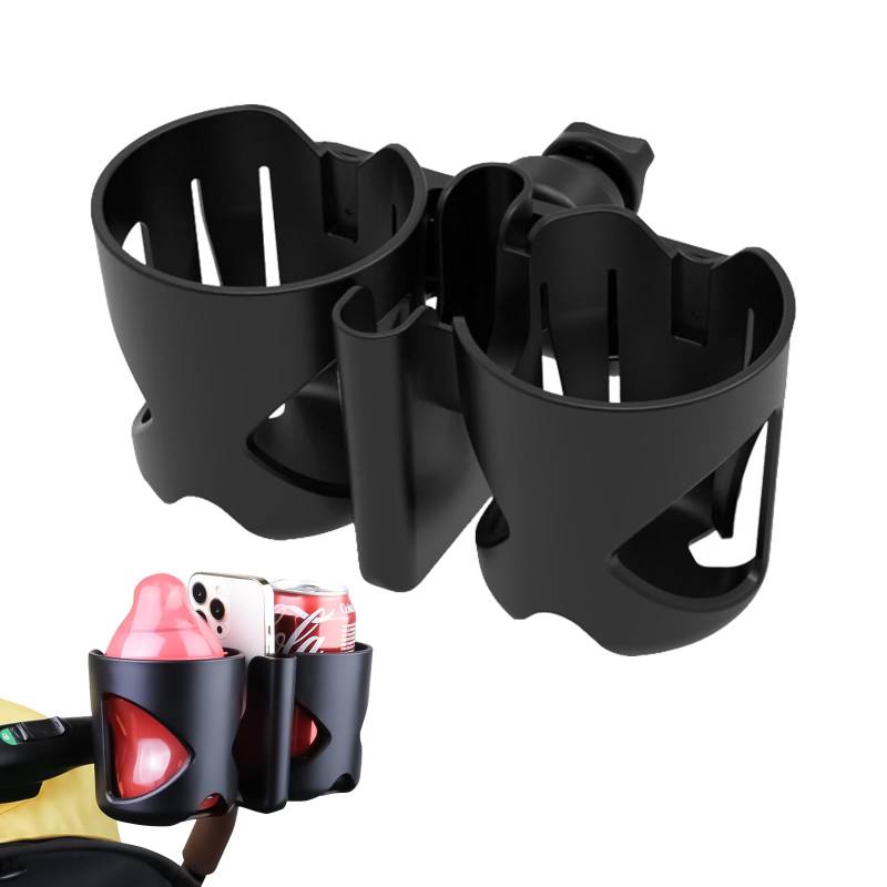 JUMUAO Getränkehalter Kinderwagen mit Handyhalter,3-in-1 Universal Becherhalter Bollerwagen Doppelbecherhalter-Kaliber entworfene, FlaschenhalterKaffeehalter Fahrrad Rollstuhl Buggy Zubehör von Koomuao