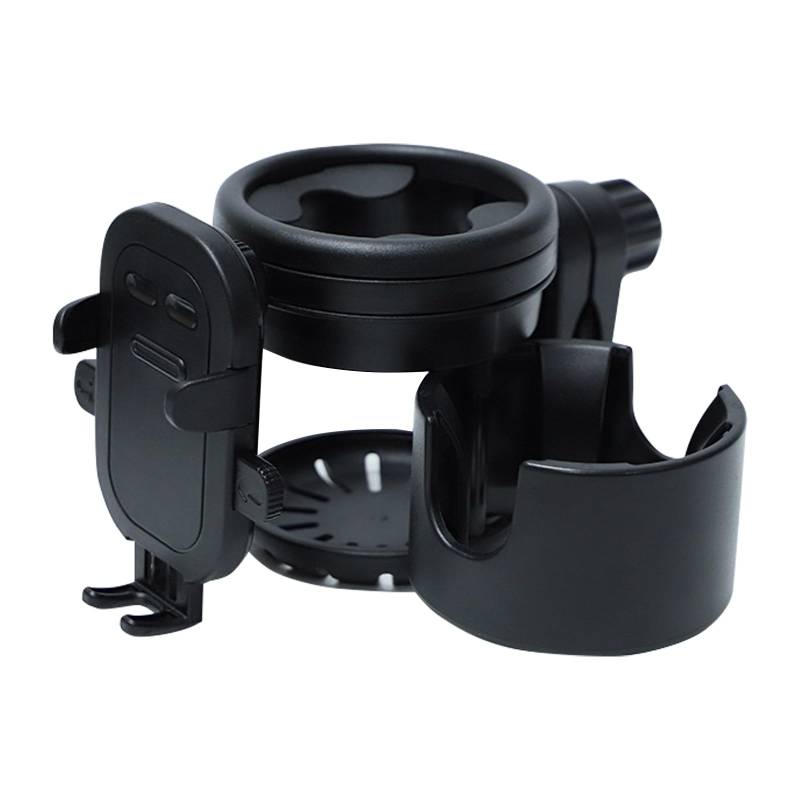 Jumuao Getränkehalter Kinderwagen,Becherhalter Kinderwagen,Flaschenhalter Kinderwagen 3 in 1,Cup Holder Kinderwagen 360 Grad Drehbarer,Flaschenhalter Campingstuhl Rollstuhl Laufband (Schwarz) von Koomuao