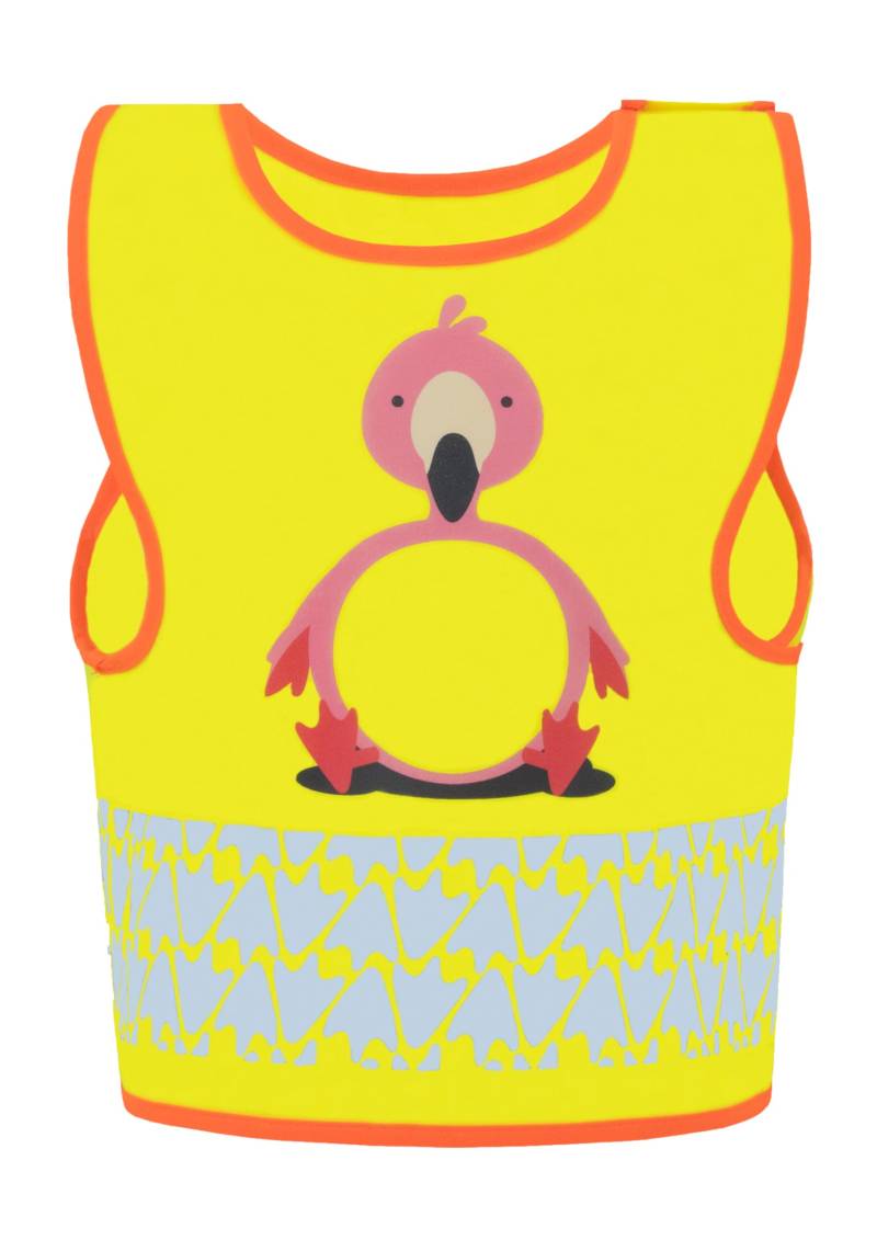 Korntex Kinder Warnweste Funtastic Wildlife - CO2 Neutral - Signal-Gelb Flamingo - XS von Korntex