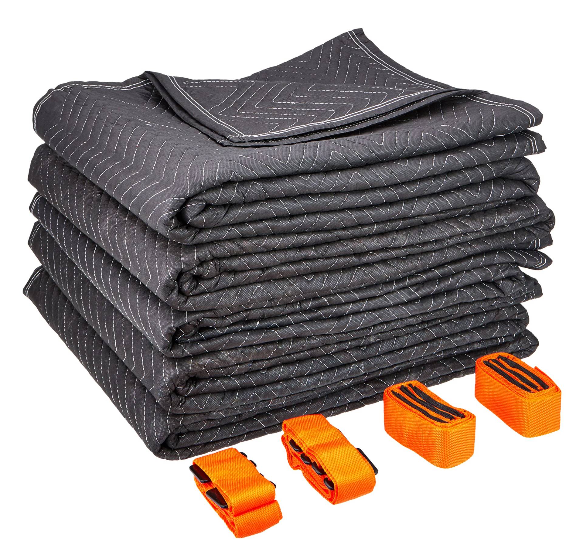 Set von 5 Kortpacks Umzugsfirmenqualität Möbelpackdecken ca 520g/m² - Schwarz, 183x203cm + 1 x Gratis Tragegurte Umzug Transportgurt von Kortpack