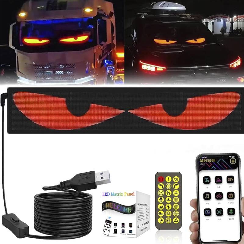 LED Augen für LKW, Flex LED Display Auto Augen, Devil Eyes, DIY Car Dynamic LED Smart Colorful Eye Lamp Soft Screen, USB Flexibles Bluetooth App-Steuerungsdisplay (102 x 348mm) von Kosinso