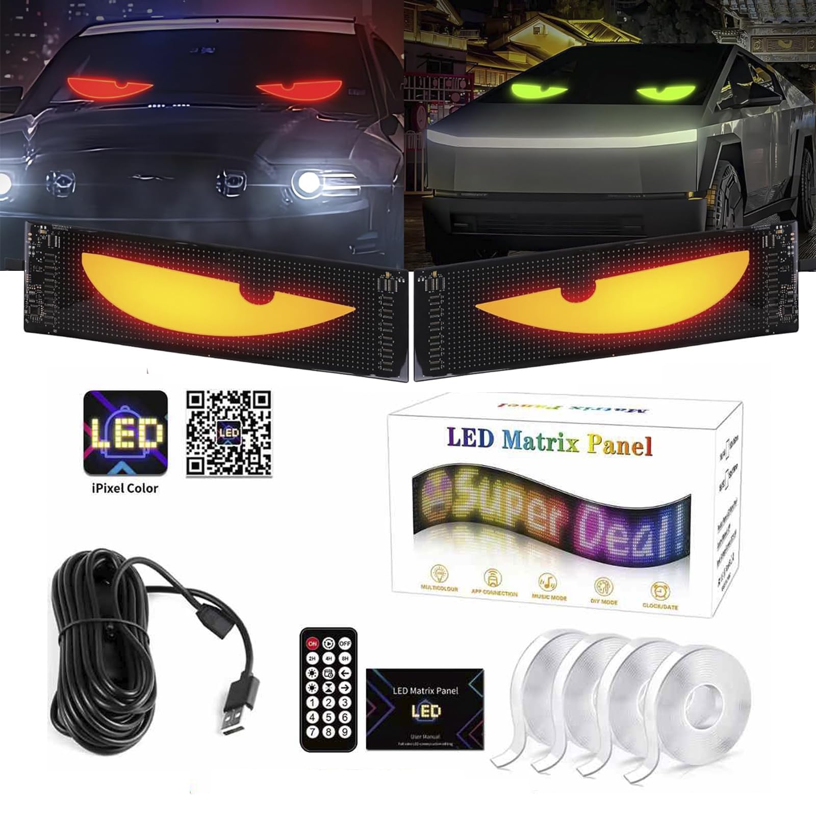 LED Augen für Lkw und Auto, Devil Eyes, Großer Programmierbarer Flex LED Display Auto, DIY Auto Dynamische LED Smart Bunte Augenlampe Soft Screen (2pcs 192x1762mm) von Kosinso