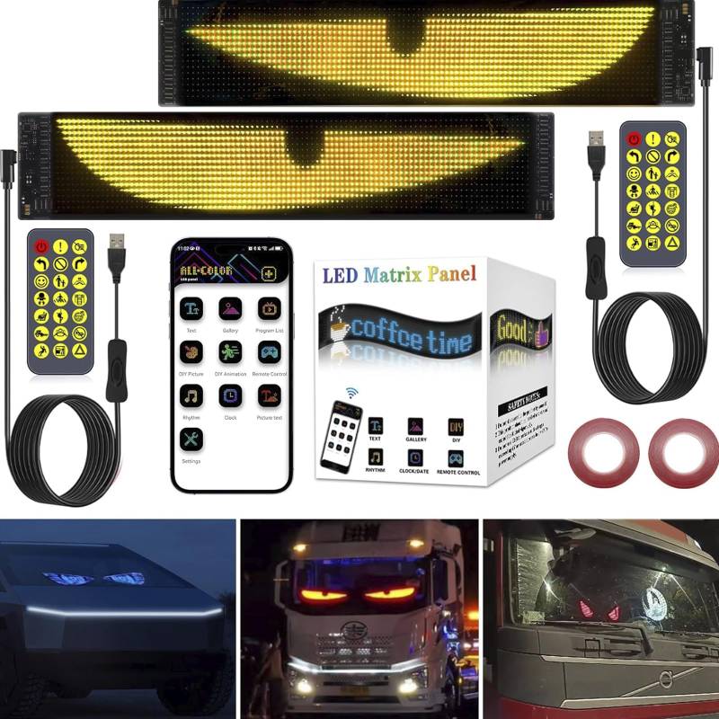 LED-Augen für LKW und Auto, Teufelsaugen, großes programmierbares Flex-LED-Display Auto, DIY-Auto, dynamische LED, intelligente bunte Augenlampe, weicher Bildschirm (2 Stück 120 x 595 mm) von Kosinso