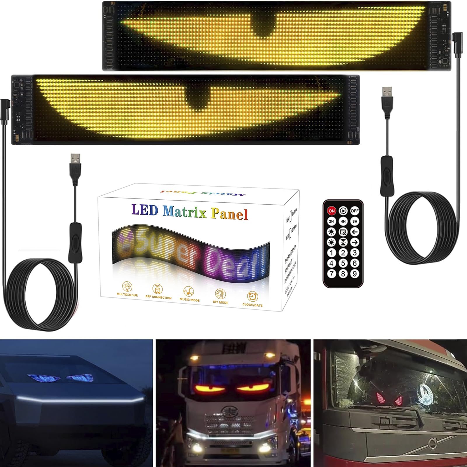 LED-Augen für LKW und Auto, Teufelsaugen, großes programmierbares Flex-LED-Display Auto, DIY-Auto, dynamische LED, intelligente bunte Augenlampe, weicher Bildschirm (2 Stück 192 x 1762 mm) von Kosinso