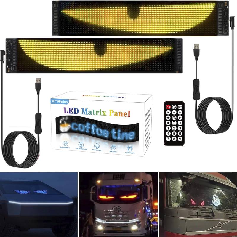 LED-Augen für LKW und Auto, Teufelsaugen, großes programmierbares Flex-LED-Display Auto, DIY-Auto, dynamische LED, intelligente bunte Augenlampe, weicher Bildschirm (2 Stück 192 x 898 mm) von Kosinso