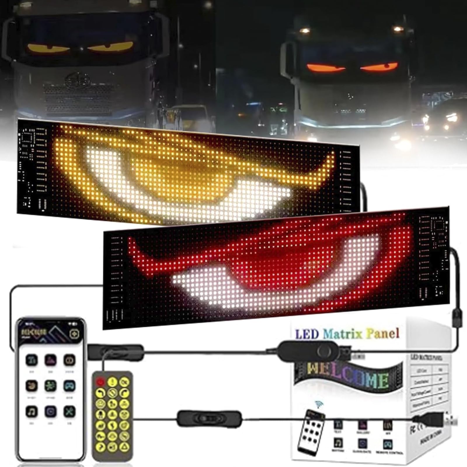 LED-Augen für LKW und Auto, Teufelsaugen, großes programmierbares Flex-LED-Display Auto, DIY-Auto, dynamische LED, intelligente bunte Augenlampe, weicher Bildschirm (2 Stück 70 x 173 mm) von Kosinso