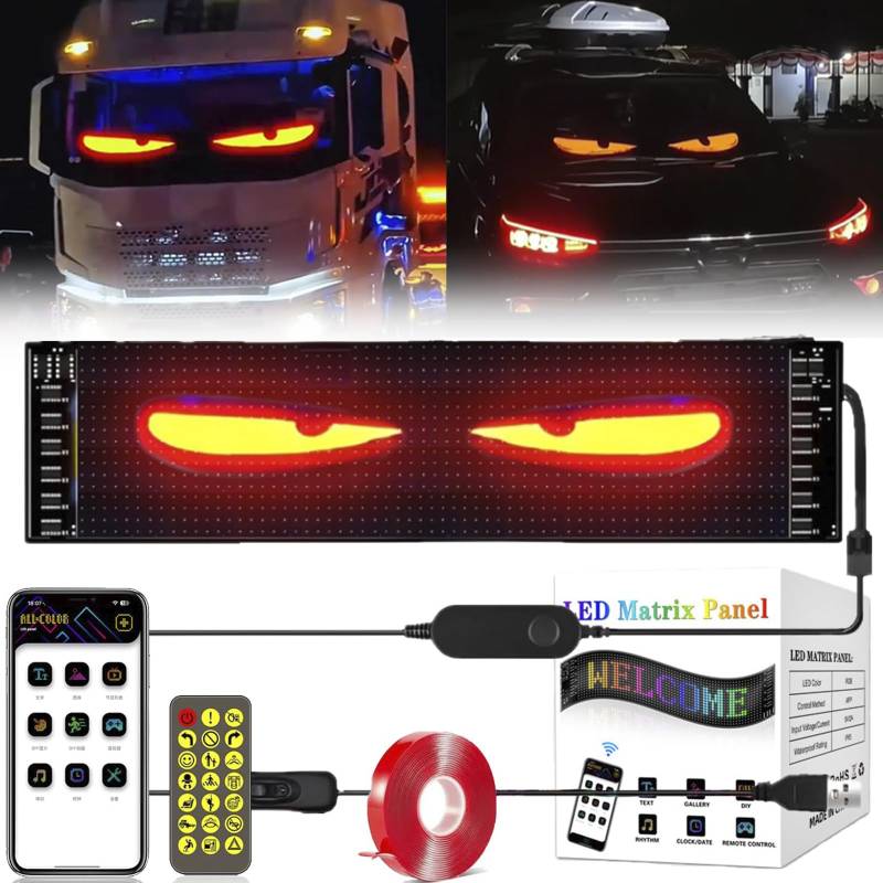 LED Augen für Lkw und Auto, Devil Eyes, Großer Programmierbarer Flex LED Display Auto, DIY Auto Dynamische LED Smart Bunte Augenlampe Soft Screen (102 * 348mm) von Kosinso