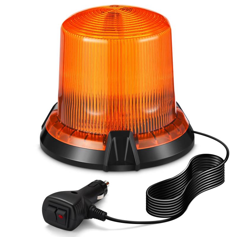 Kraumi Rundumleuchte 12v Gelb Warnleuchte Auto 90 led Warnblitzer Magnet mit 2 Blitzmuster für Auto LKW Traktor Truck SUV - 5m langer Zigarettenanzünder von Kraumi