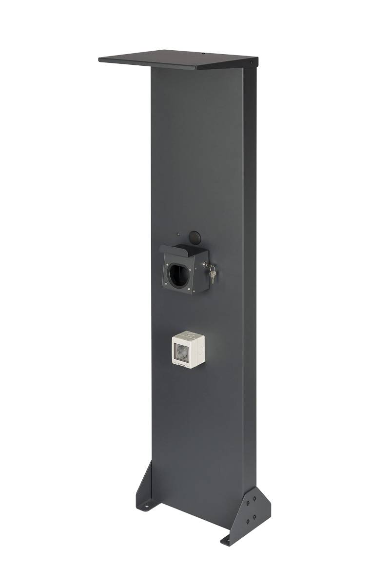 Kreainvent Universeller Premium-Design Wallbox-Standfuß aus Aluminum mit Dach und 16A, 3,7kW Steckdose (Dach, Anthrazit, Kabelhalter mit Schloss) von Kreainvent