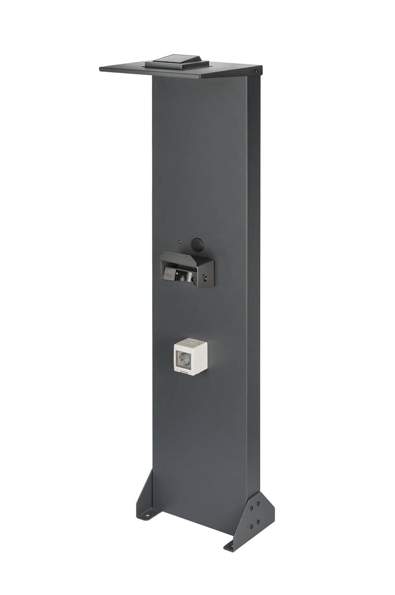 Kreainvent Universeller Premium-Design Wallbox-Standfuß aus Aluminum mit Dach und 16A, 3,7kW Steckdose (Dach mit Solarlampe, Anthrazit, Robuste Kabelhalter) von Kreainvent