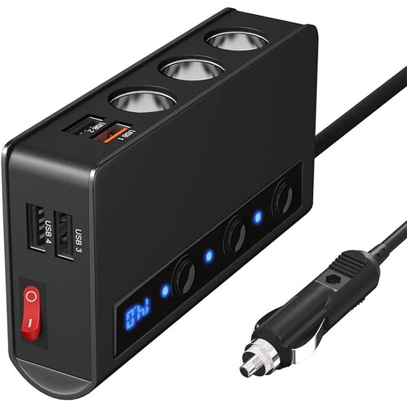 Auto Ladegerät Zigarettenanzünder Sockel Splitter 180W Zigarettenanzünder Adapter mit 4 USB Ports Separate Schalter Spannungsanzeige QC3.0 Schnellladung Für Telefon Tablets Dash Cam von Krtopo