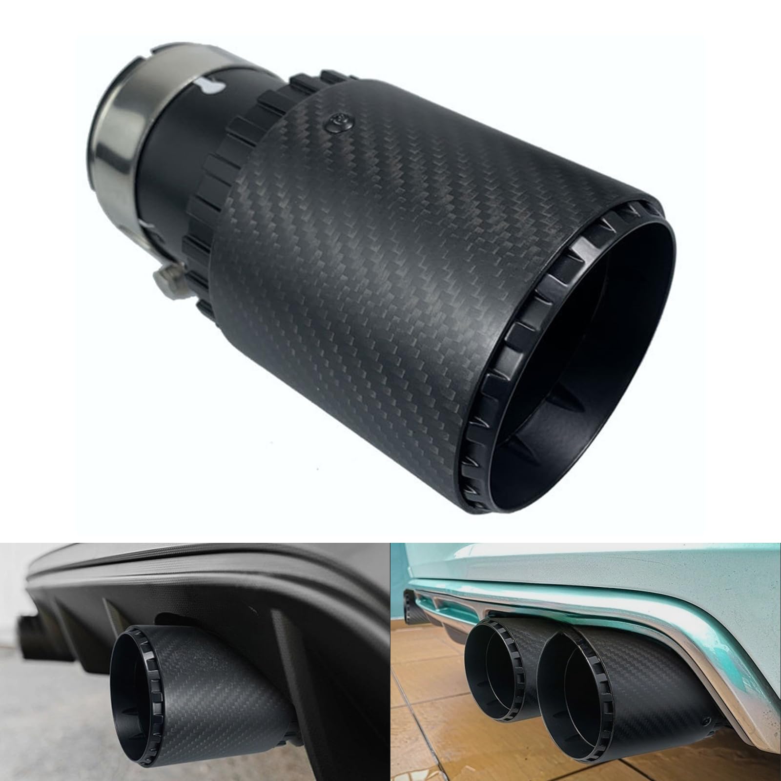 Krtopo Auto Auspuff Endrohr Schalldämpfer Spitze Fit für 2,5"(63mm) Einlass Auspuffrohr Edelstahl und Kohlefaser Endrohr Modifikation Hinten Endschalldämpfer Auspuffendrohr Ende Kehle (Matt Schwarz) von Krtopo