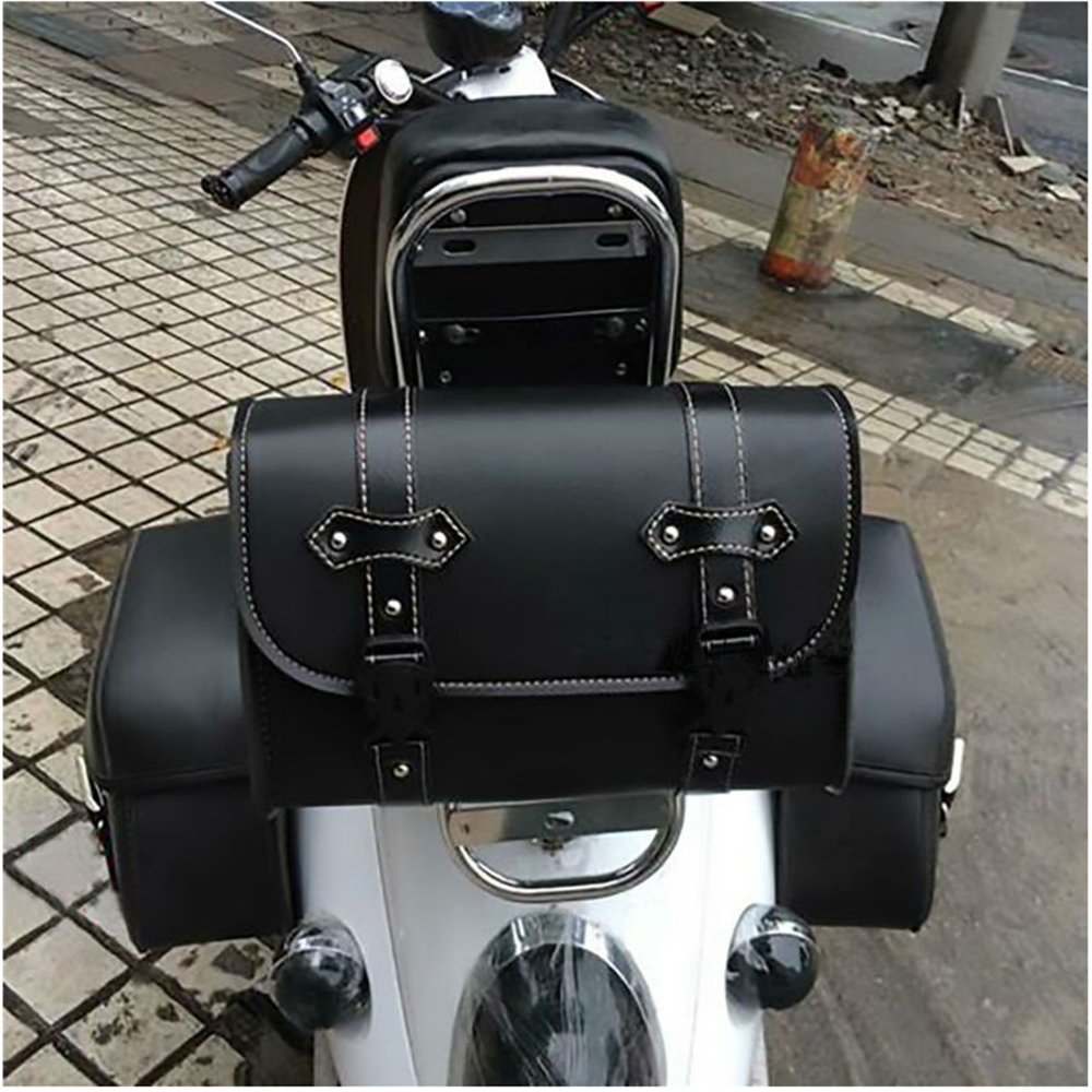 Krtopo Motorrad Satteltasche PU-Leder Werkzeug Rolle Motor Side Gepäck Travel Tool Hecktasche mit 2 Befestigungsriemen Schwarz von Krtopo