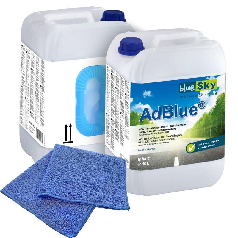 2X 10 L blueSky AdBlue® inkl. Ausgießer + Microfasertuch blau 38 x 38 cm 220 GSM von Kruse