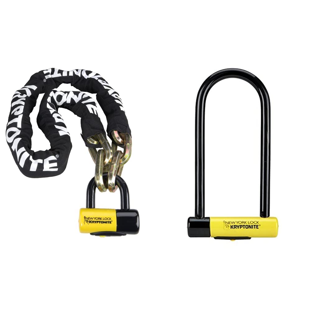 Kryptonite Unisex-Erwachsene New York Fahgettaboudit Chain 1415 (14Mm X 150Cm) with Ny Disc 15Mm Shackle Locks, Black/Yellow, (1410) 14mm x 60" & New York LS Fahrradschloss, robust, GK002161, gelb von Kryptonite