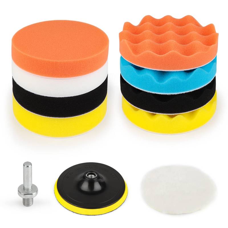 Kshineni 125mm Polierschwämme Pads, 11tlg Schwämme Pad Polierschwamm Auto Polieren Pad Set für Exzenter Poliermaschine Schleifmaschine Polierpad zum Polieren,Schleifen,Wachsen von Kshineni