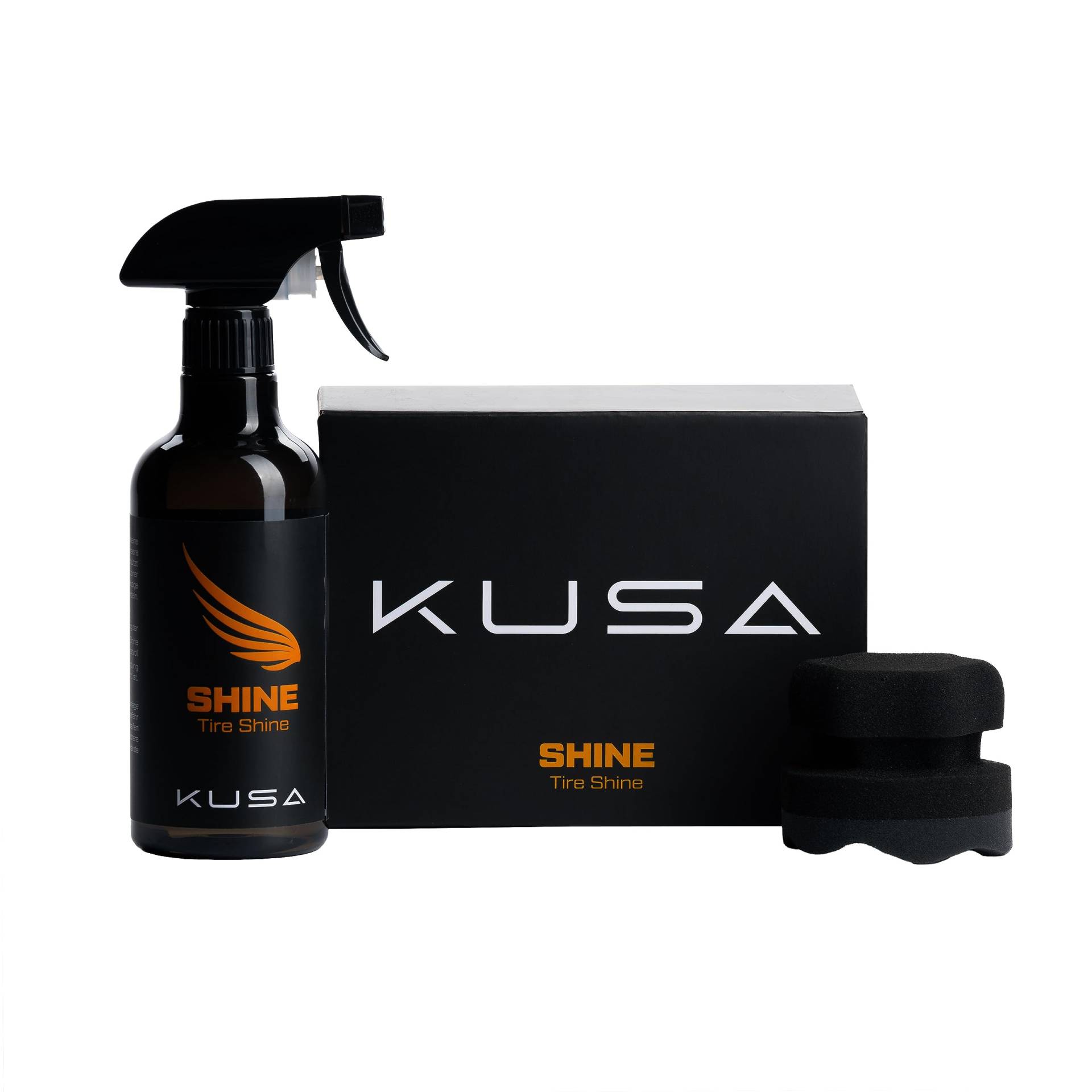KuSa Reifen Pflege Set: Reifenglanzspray 500ml + Applikatorpad - pflegt und schützt Gummi der Reifen - für intensives Schwarz - neuwertige Optik und langanhaltender Glanz von KuSa