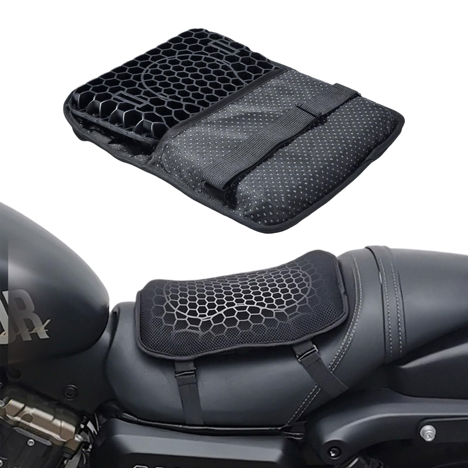 PET Motorrad Sitzkissen 3D Waben Universelle Sitzbezug, Motorrad Sitzbank Kissen Gel Sitzpolster, Druckentlastung Atmungsaktiv & Stoßdämpfend Sitzkissen Sitzschutz zur Linderung von Rückenschmerze (M) von Kuabiz