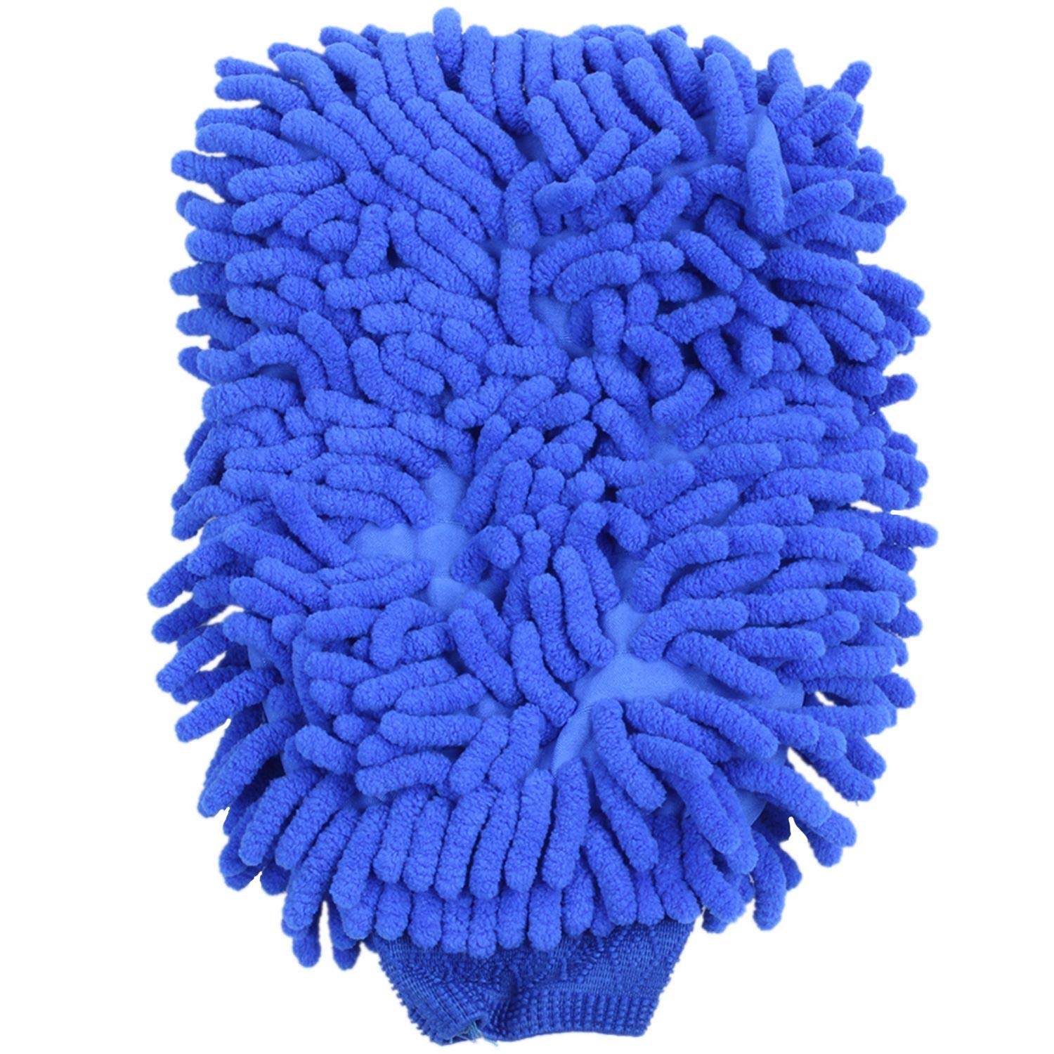 Kufughty 2X Praemie Mikrofaser Chenille Super Absorptionsmittel Fuer Waesche Und Wachs, Auto Waesche Faeustlinge (Blau) von Kufughty