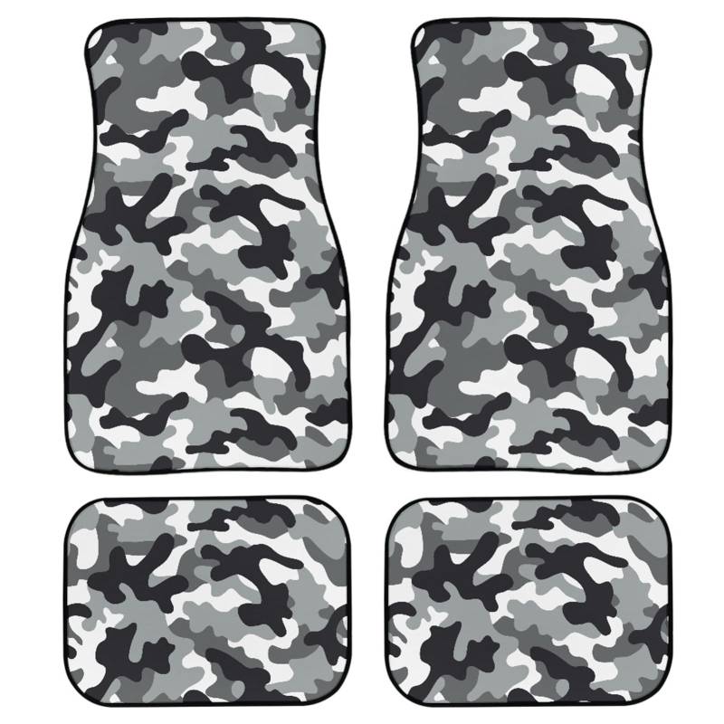 Kuiaobaty Auto Teppich Grau Camo Fahrzeug Fußmatten 4er Set Universal Fit Most Car Van Truck Sedan Schwarz Automatten Schwarz Camouflage von Kuiaobaty