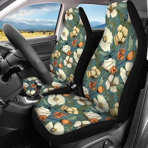 Kuiaobaty Retro Blumen Auto Sitzbezüge, Malerei Floral 3 Pcs Auto Sitzbezüge Full Set Elastische Satteldecke Autos Innenraum Protector von Kuiaobaty