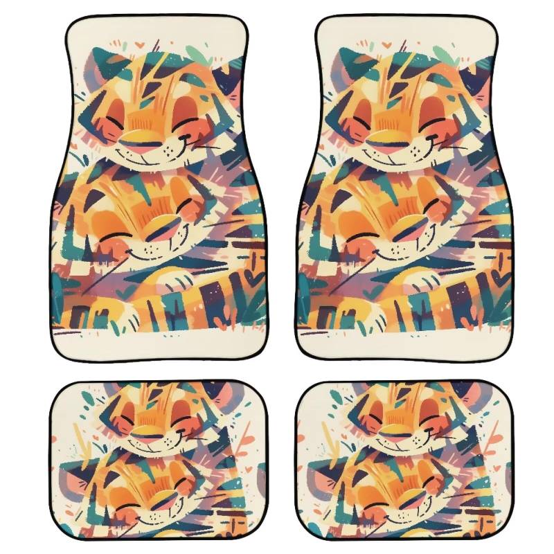 Kuiaobaty Tiger Painting strapazierfähige Gummi-Automatten, unregelmäßige geometrische Fahrzeuginnenraum, Autozubehör, 4-teiliges komplettes Set mit Gummi-Rückseite vorne und hinten von Kuiaobaty