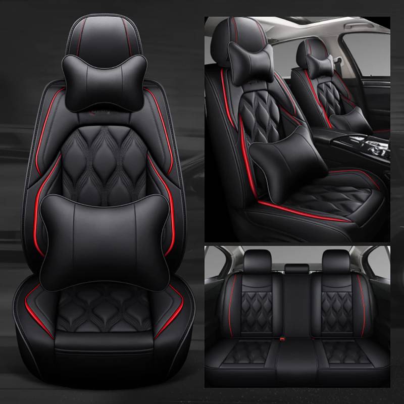 Kuifan Sitzbezüge Auto Autositzbezüge Universal Set für Audi Tutti I Modelli A3 8V A4 B6 B9 B8 C7 Q5 A5 A6 C6 Q7 Q3 sitzbezüge Auto，Deluxe-Edition Schwarz Rot von Kuifan