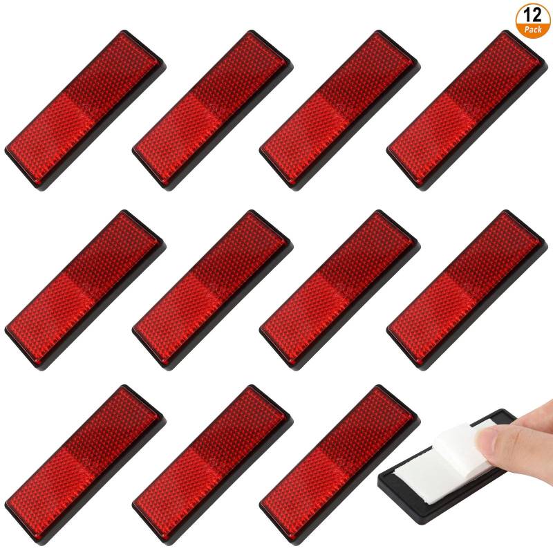 Kulannder 12Pcs LKW Reflektor Auto Reflektor Aufkleber Rot Seitenreflektoren Rechteckig Rückstrahler Katzenauge Reflektor für Torpfosten Anhänger Motorrad Wohnwagen LKW Boot (Rot) von Kulannder