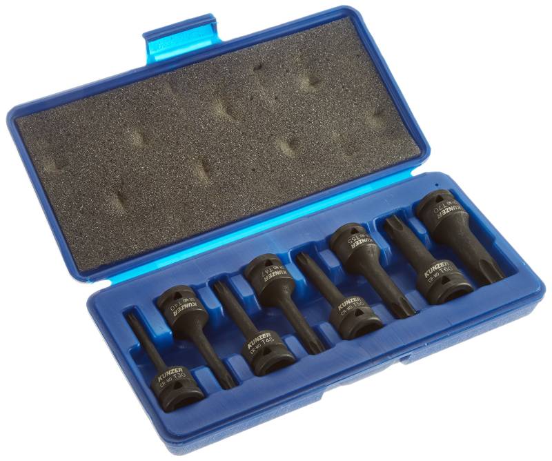 Kunzer 7SST08 Schlagschraubereinsätze 1/2", 8-teilig für TX-Profile- wertiges Nuss-Set aus CrMo-Stahl - mit Koffer von Kunzer