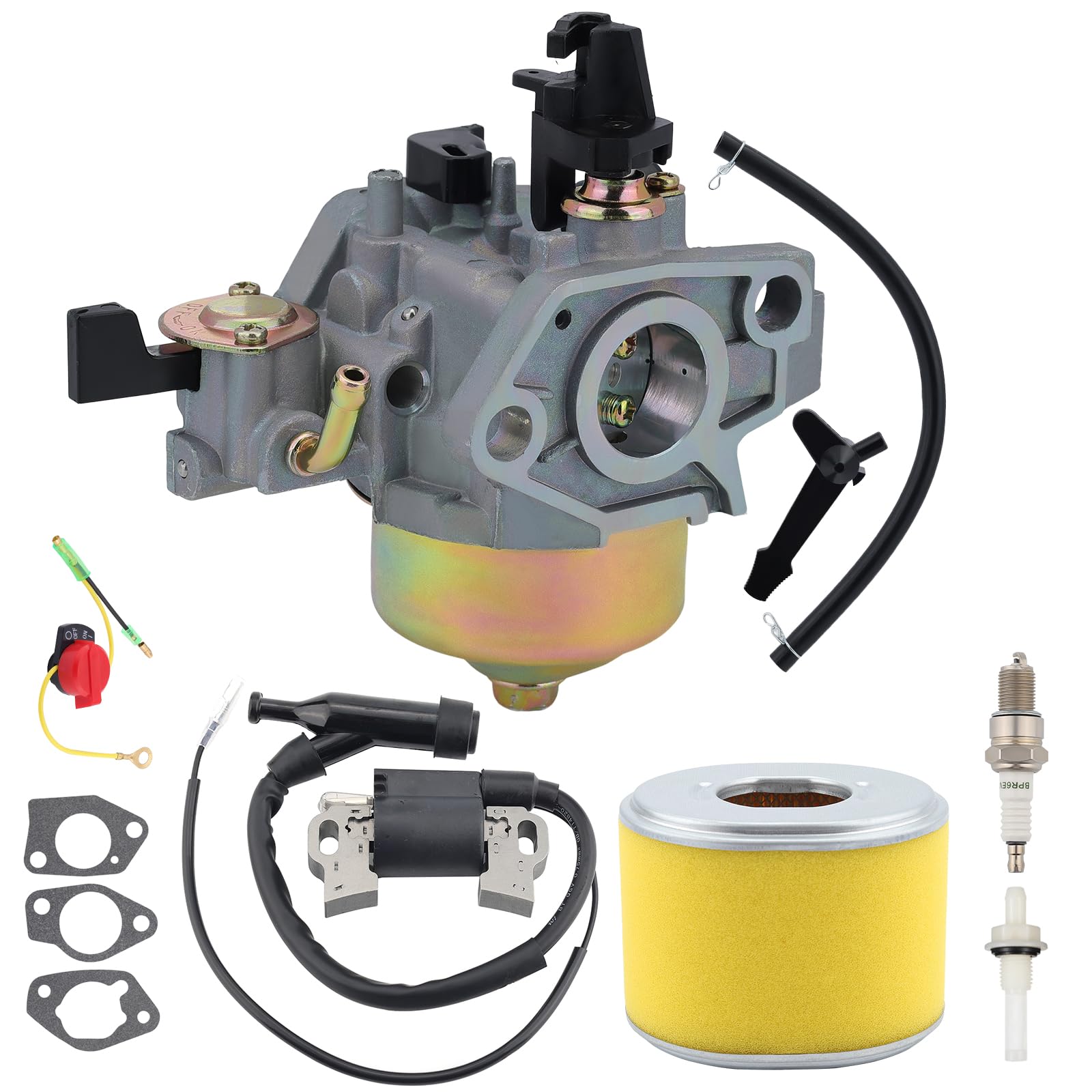 Kurihina Kompatibel mit GX240 8 PS 9 PS Vergaser für GX270Motor Generator Hochdruckreiniger 270cc WT30X Wasserpumpenmotor Rasenmäher mit Rückstoßstarter Zündspule Zündkerzensatz von Kurihina