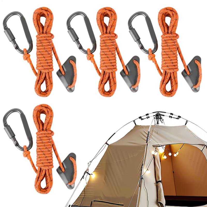 Kustimantu Binden Sie die Gurte Ratchet, Ratschenkrawatte,4 Teile reflektierend kleine Ratschengurte mit Aluminiumlegierung Carabiner - Camping -Zelt -Planen, Wanderzubehör für Zeltreparatur, von Kustimantu