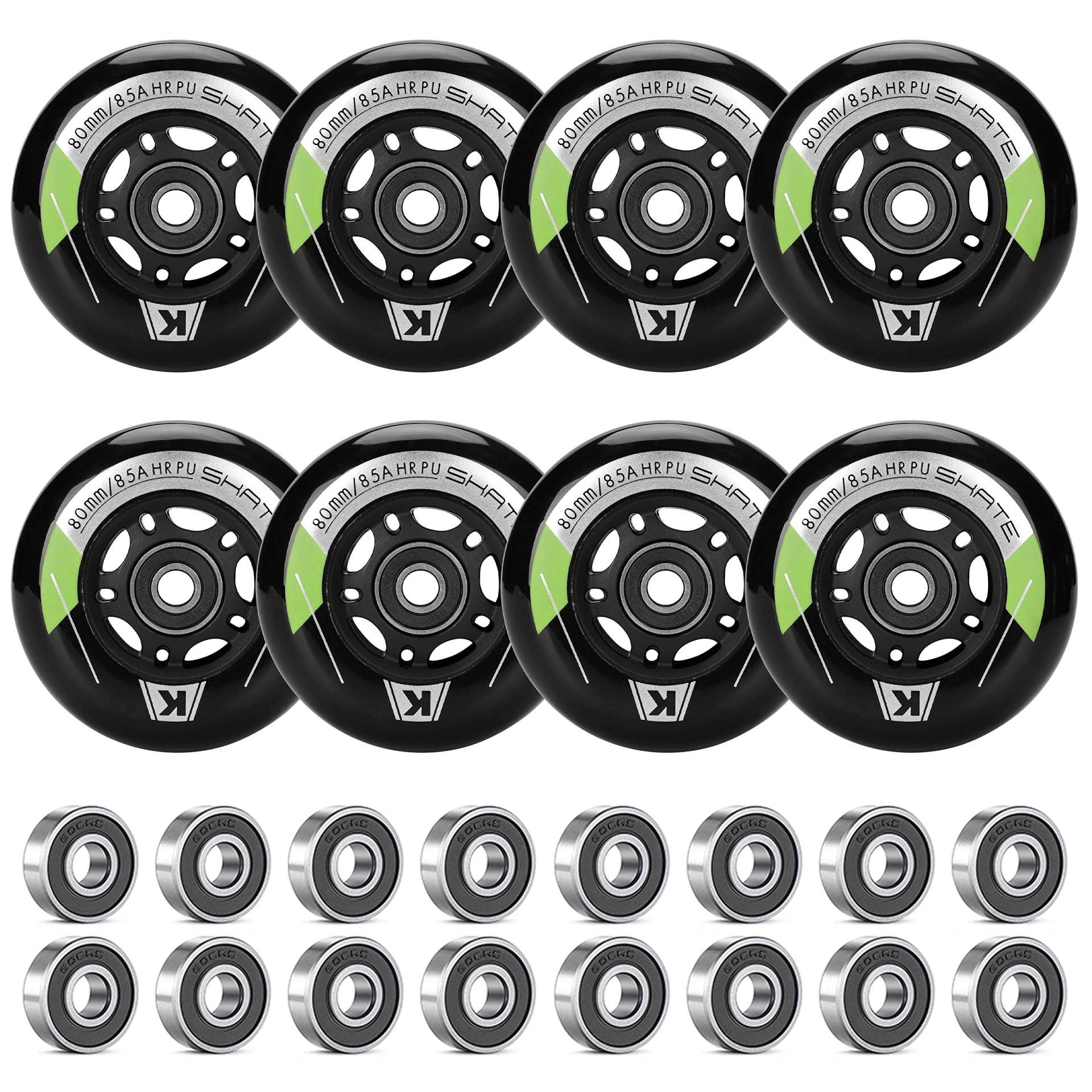 8 Stück Inline-Skate-Räder, 64 mm, 70 mm, 72 mm, 76 mm, 80 mm, Inline-Skate-Rollen mit ABEC9-Kugellager für Rollerblade Derby K2 Inline-Skate-85A Indoor Outdoor Inline-Skate-Räder von Kutrick