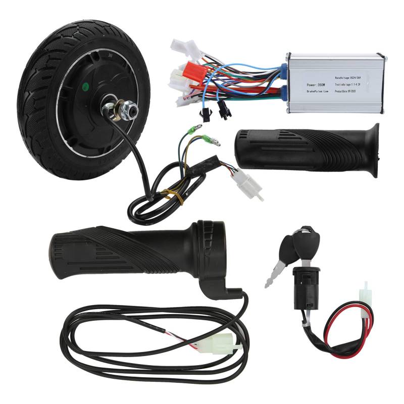 8 Zoll Gearless Brushless Motor, 24V 350W Metallrad Brushless Nabenmotor Kit Nabenmotor & Controller & Gasgriff mit 2 Schlüsseln für Elektroroller Umbausatz von Kuuleyn