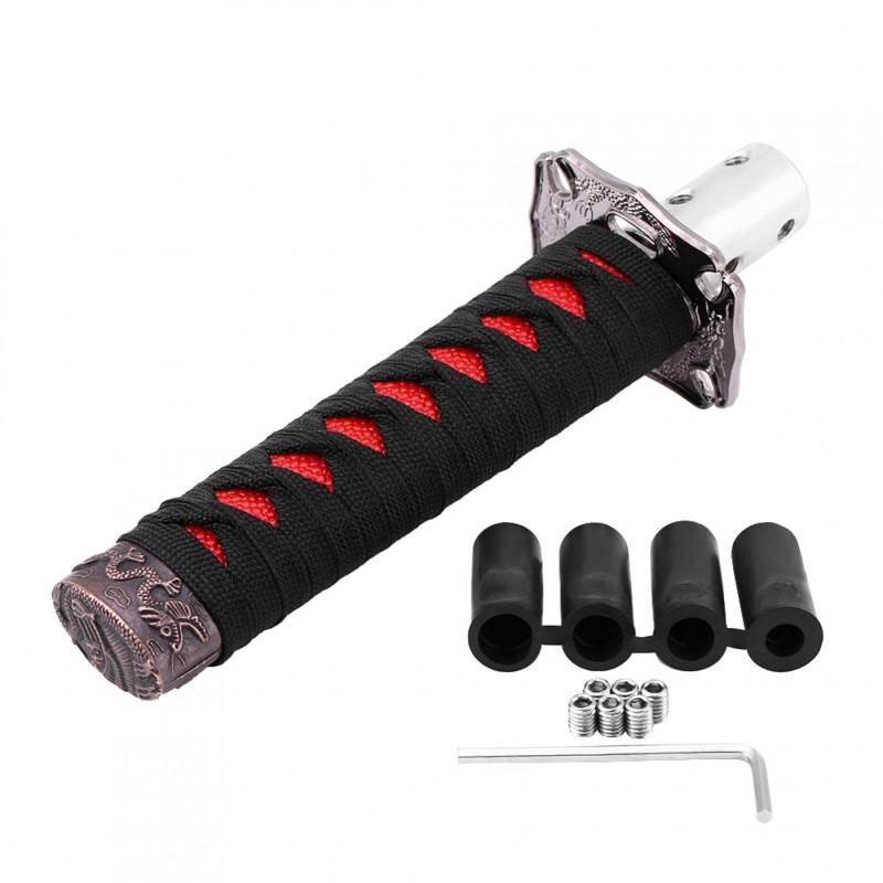 Alloy Katana, Adapter Schaltknauf, Universal Japanisches Schwert Auto Schalthebelknauf Schaltknauf mit 4 Adaptern Schwarz + Rot von Kuuleyn