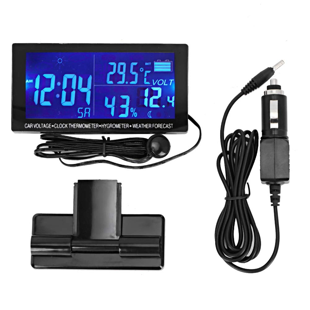 Auto Uhr, digitale Auto Uhr Auto Thermometer Hygrometer Fahrzeugvoltmeter mit Wettervorhersage von Kuuleyn