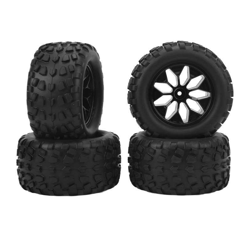 Kuuleyn LKW-Reifen, RC Car Rally Reifen, Gummi-RC-Reifen, Rubber Tires Wheel Rim, RC-Gummi-Reifen Und-Räder, 4 PCS RC-Reifen Und Räder RC-Autoreifen Ersatz-Gummireifen vor Geklebt Für 1/10 RC Truck von Kuuleyn