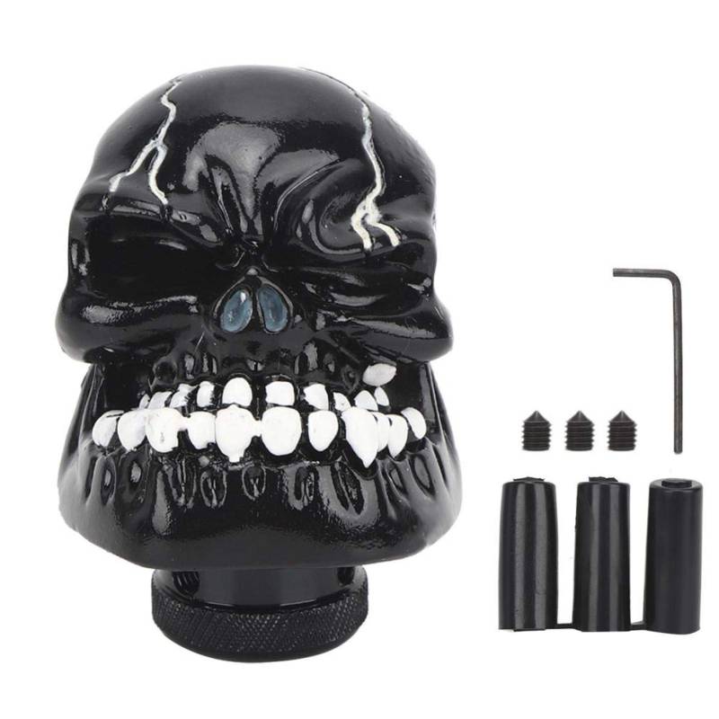 Skull Head Stick Manueller Schaltknauf, Schaltkopf, Hebelmodifiziertes Schaltgetriebe 8MM/10MM/12MM Adapter(Black) von Kuuleyn