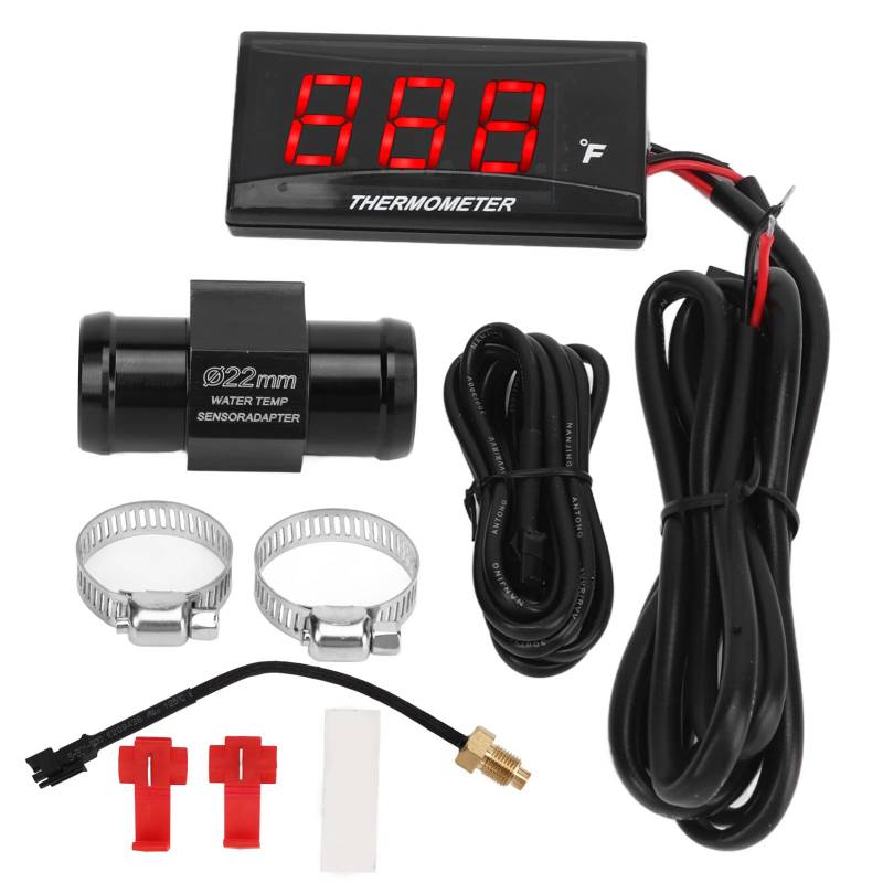 Kuuleyn Temperaturmesser, Ersatzanzeige, Motorrad-Wassertemperaturanzeige, ultradünnes LCD-Display, ABS-Gehäuse, Wassertemperaturmesser für Modifikation, DC12V (Red) von Kuuleyn