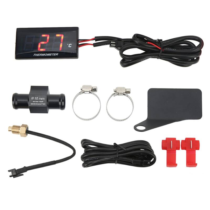 Kuuleyn Wassertemperaturanzeige Motorrad Wassertemperaturmesser Universal Motorrad DC12V LCD-Bildschirm Schlanke Wassertemperaturanzeige mit 16-mm-T-Stück für Motorräder (Red Backlight) von Kuuleyn