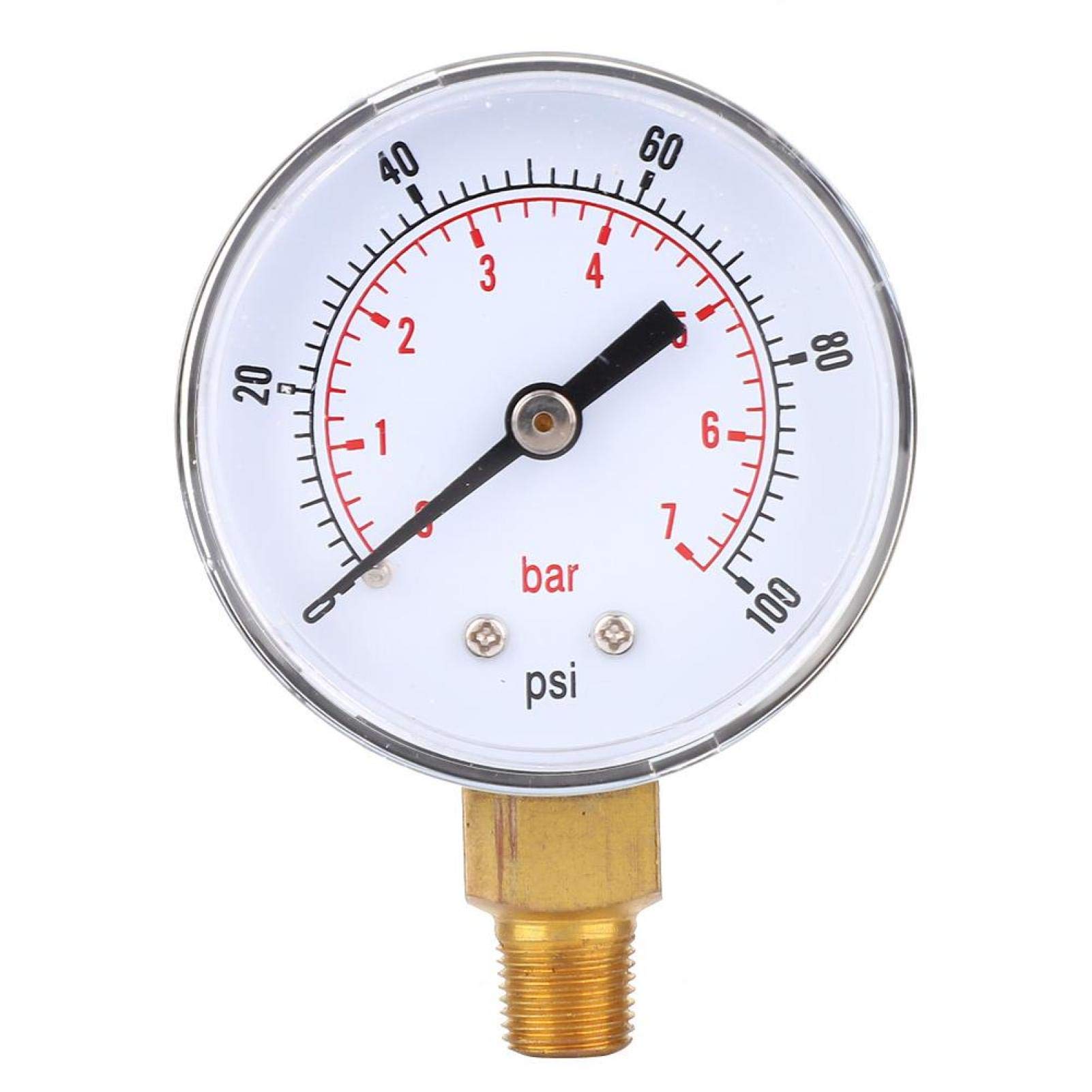 Manometer, Reifendruckmesser, 50 mm Zifferblatt 1/8 BSPT Bodenanschluss für Luft Wasser Öl Gas(0-100 psi) von Kuuleyn