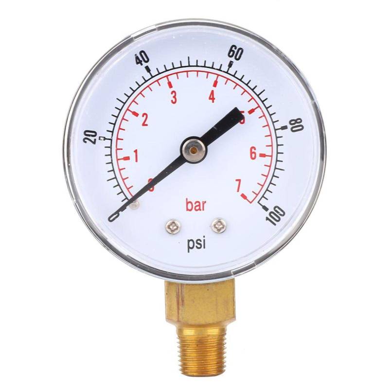 Manometer, Reifendruckmesser, 50 mm Zifferblatt 1/8 BSPT Bodenanschluss für Luft Wasser Öl Gas(0-100 psi) von Kuuleyn