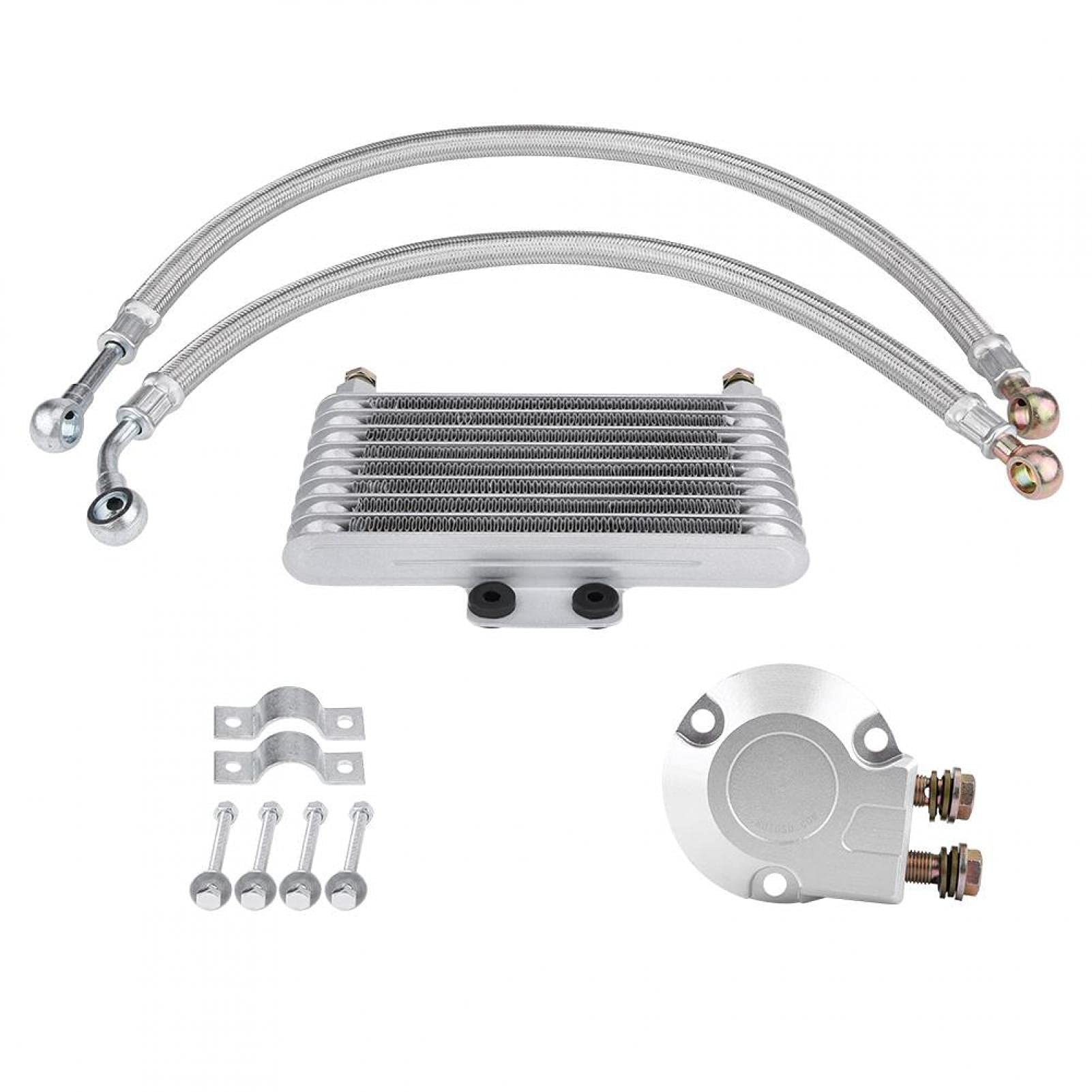 Motorrad Ölkühler Kühler, Motorölkühler Kühler Aluminium Kit Fit für Suzuki EN GN GSX Motor 125ml Silber(Horizontal Type) von Kuuleyn