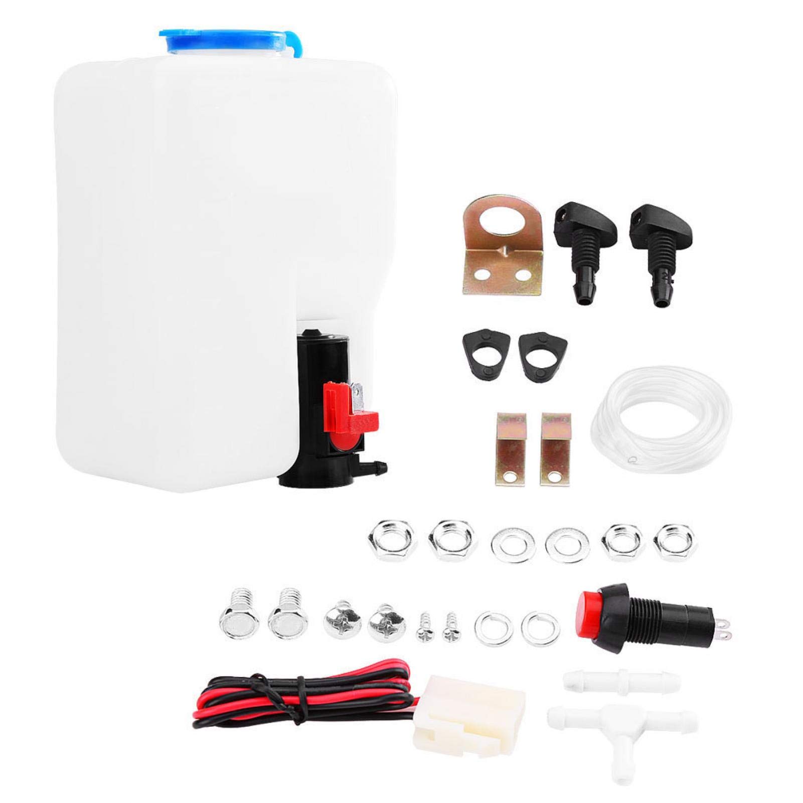 Scheibenwaschflasche, Scheibenwaschbehälter, Universal Windschutzscheibenwaschpumpe Flasche Tank-Kit Reinigungswerkzeug 12V Fit für Oldtimer von Kuuleyn