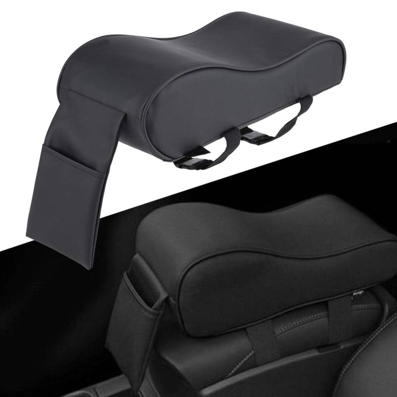 Universal Leder Armlehnenpolster, Memory Baumwolle + Leder Auto Armlehnenpolster Memory Foam Auto Kissen Mattenbezüge mit Handytasche von Kuuleyn