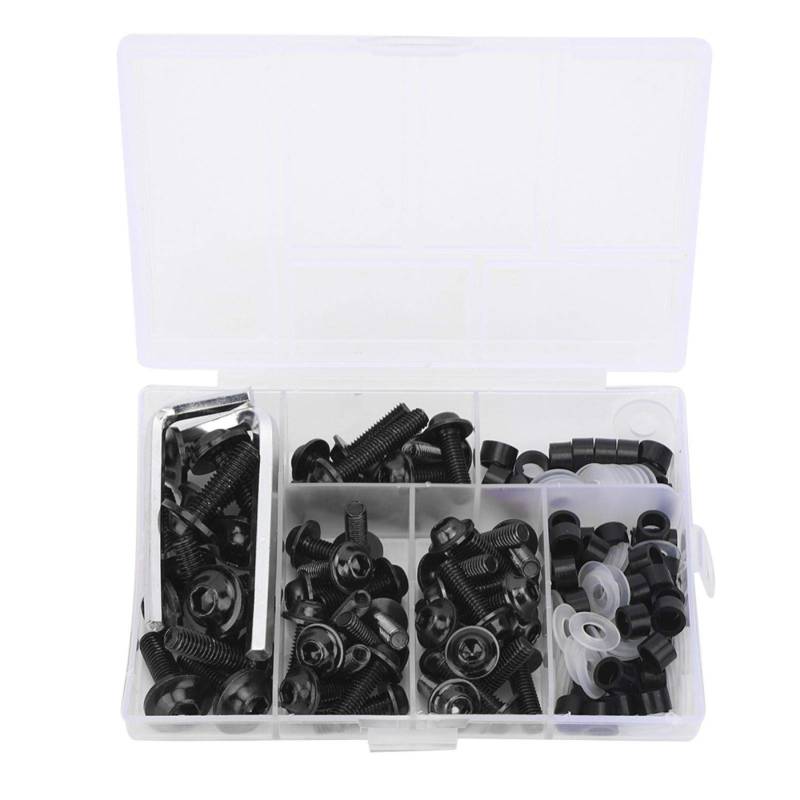 Verkleidungsschrauben-Kit, 158Pcs/Set Universal Verkleidungsschrauben Dichtungsschlüssel-Kit Motorradzubehör(Schwarz) von Kuuleyn