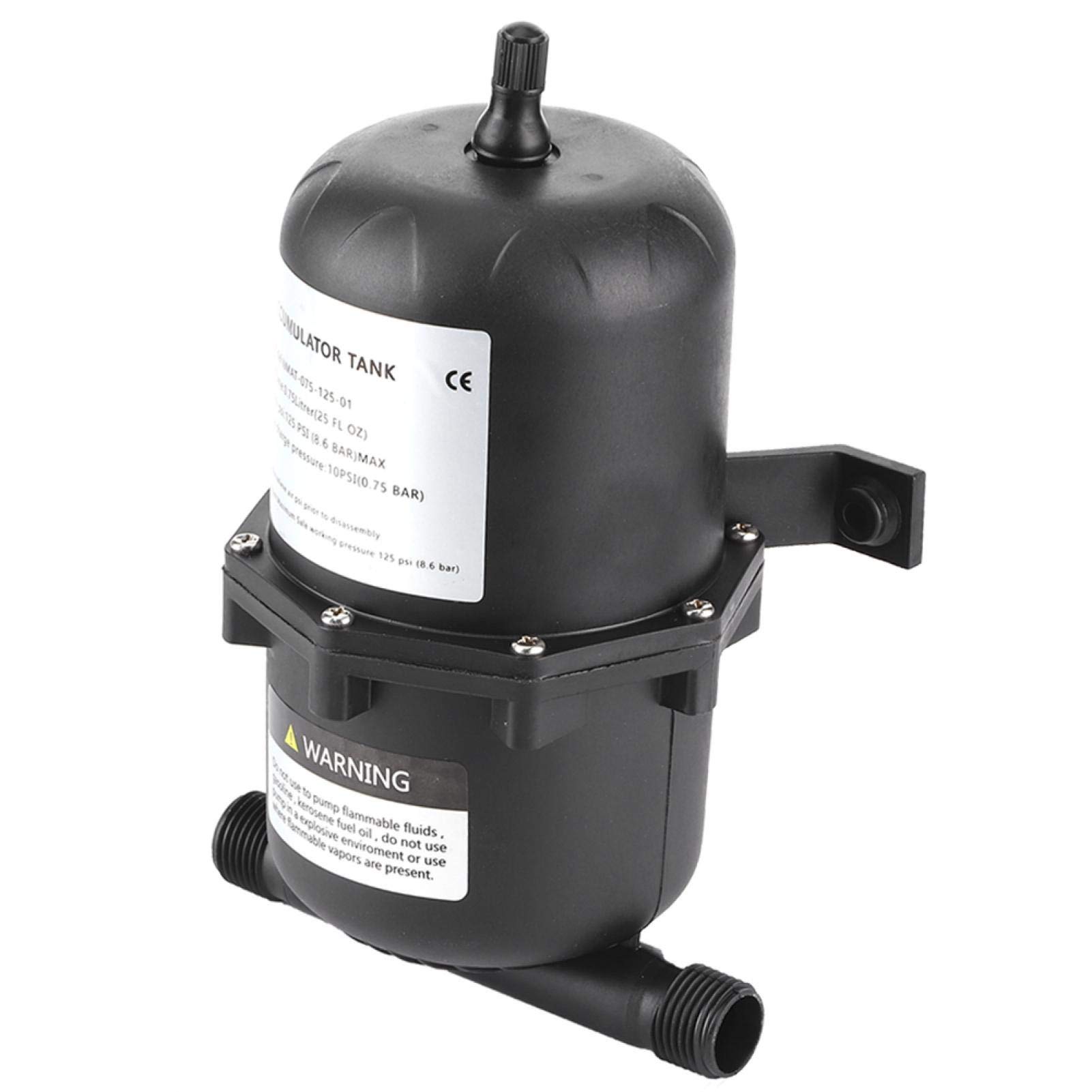 kuuelyn Wasserdruckpumpe, NMAT-075-125-01 125PSI Nylon Leistungsstarker Druckspeicher Wasserpumpe Durchflussregelung Wasserdicht für Yachten/Wohnmobile/Boote, 0,75 l Schwarz von Kuuleyn